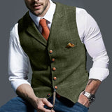 Mens Suit Vest Notched Plaid Wool Herringbone Tweed Waistcoat Casual Formal Business Groomman For Wedding Green/Black/Green/Grey