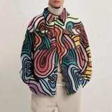 Hipster Men Turn-down Collar Shirts Autumn Winter Fashion Abstract Printed Thick Shirt Mens Cardigan Tops Casual Streetwear