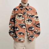 Hipster Men Turn-down Collar Shirts Autumn Winter Fashion Abstract Printed Thick Shirt Mens Cardigan Tops Casual Streetwear