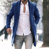 Autumn Winter New Fashion Men Solid Color Woolen Coat Keep Warm Pocket Lapel Long Sleeve Temperament Single Breasted