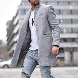 Autumn Winter New Fashion Men Solid Color Woolen Coat Keep Warm Pocket Lapel Long Sleeve Temperament Single Breasted