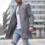 Autumn Winter New Fashion Men Solid Color Woolen Coat Keep Warm Pocket Lapel Long Sleeve Temperament Single Breasted