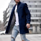 Autumn Winter New Fashion Men Solid Color Woolen Coat Keep Warm Pocket Lapel Long Sleeve Temperament Single Breasted