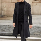 Autumn Winter New Fashion Windbreaker Men Solid Color Lapel Long Sleeve Temperament Woolen Coat Western Style