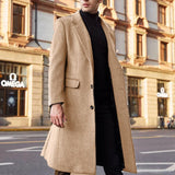 Autumn Winter New Fashion Windbreaker Men Solid Color Lapel Long Sleeve Temperament Woolen Coat Western Style