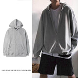 Gray Zipper Oversized Sweatshirt Men Hoodies Women Sports Basketball Jacket Hooded Autumn Clothes High School Grunge Clothes Top