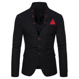 Men Long Sleeve Stand Collar Tuxedos Suit Blazer 3 Button Pocket Slim Fits Skin-Friendly Jacket Coat For Business