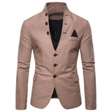 Men Long Sleeve Stand Collar Tuxedos Suit Blazer 3 Button Pocket Slim Fits Skin-Friendly Jacket Coat For Business