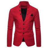 Men Long Sleeve Stand Collar Tuxedos Suit Blazer 3 Button Pocket Slim Fits Skin-Friendly Jacket Coat For Business