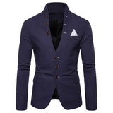 Men Long Sleeve Stand Collar Tuxedos Suit Blazer 3 Button Pocket Slim Fits Skin-Friendly Jacket Coat For Business