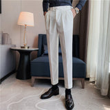 Top Men Business Dress Pants Solid Color Office Social Wedding Casual Suit Pants Slim Fit Straight Trousers Costume Homme