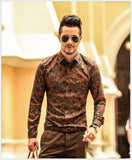 Autumn Men's Long Sleeve Shirt Lapel Print Shirts for Men Classic Vintage Shirt Casual Streetwear Tops Slim Fit Handsome Blouse