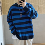 Gotmes Men's Autumn Round Neck Sweater Korean Loose Casual Oversize Knit Pullover Youth Trend Fashion Striped Sweater Men