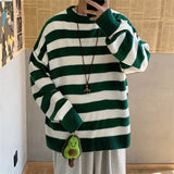 Gotmes Men's Autumn Round Neck Sweater Korean Loose Casual Oversize Knit Pullover Youth Trend Fashion Striped Sweater Men