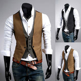 Gotmes Fake Two Piece Mens Suit Vest Slim Casual Business Gentlemen Men Waistcoat Groomman Wedding Mens Gilet Oversized Steampunk Vests