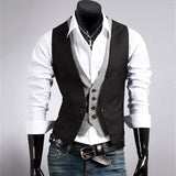 Gotmes Fake Two Piece Mens Suit Vest Slim Casual Business Gentlemen Men Waistcoat Groomman Wedding Mens Gilet Oversized Steampunk Vests
