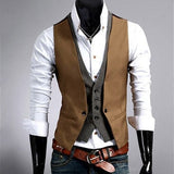 Gotmes Fake Two Piece Mens Suit Vest Slim Casual Business Gentlemen Men Waistcoat Groomman Wedding Mens Gilet Oversized Steampunk Vests