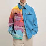 Hipster Men Turn-down Collar Shirts Autumn Winter Fashion Abstract Printed Thick Shirt Mens Cardigan Tops Casual Streetwear