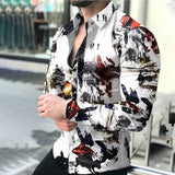 Casual Digital Printing Long Sleeve Tops Men Spring Autumn Fashion Shirts Turn-down Collar Buttoned Shirt Men's  Streetwear