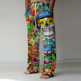 Autumn Vintage Skull Print Loose Straight Pant Men Summer New Fashion Trousers Street Hipster Casual Pants Mens Streetwear