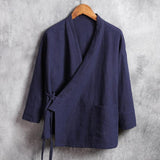 Men Linen Shirts Long Sleeve Chinese Style Mandarin Collar Traditional Kung Fu Tang Casual Social Shirt Plus Size M-4XL 5XL 6XL