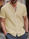 Men's Shirt Linen Shirt Summer Shirt Beach Shirt Black White Pink Short Sleeve Plain Band Collar Summer Casual Daily Clothing Apparel