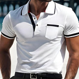 Men's Button Up Polos Golf Shirt Casual Holiday Lapel Short Sleeve Fashion Basic Plain Classic Summer Regular Fit White Red Dark Blue Light Blue Grey Button Up Polos