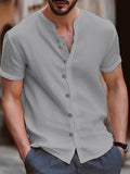 Men's Shirt Linen Shirt Summer Shirt Beach Shirt Black White Pink Short Sleeve Plain Band Collar Summer Casual Daily Clothing Apparel