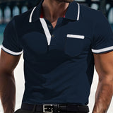 Men's Button Up Polos Golf Shirt Casual Holiday Lapel Short Sleeve Fashion Basic Plain Classic Summer Regular Fit White Red Dark Blue Light Blue Grey Button Up Polos