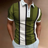 Men's Polo Golf Shirt Casual Quarter Zip Short Sleeve Fashion Casual Striped Zipper Summer Spring Regular Fit Black White Yellow Pink Royal Blue Blue Polo