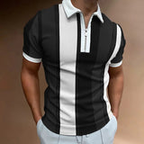 Men's Polo Golf Shirt Casual Quarter Zip Short Sleeve Fashion Casual Striped Zipper Summer Spring Regular Fit Black White Yellow Pink Royal Blue Blue Polo