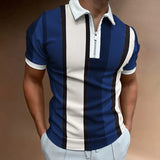Men's Polo Golf Shirt Casual Quarter Zip Short Sleeve Fashion Casual Striped Zipper Summer Spring Regular Fit Black White Yellow Pink Royal Blue Blue Polo