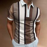 Men's Polo Golf Shirt Casual Quarter Zip Short Sleeve Fashion Casual Striped Zipper Summer Spring Regular Fit Black White Yellow Pink Royal Blue Blue Polo