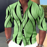 Men's Shirt Linen Shirt Graphic Prints Geometry Stand Collar Blue-Green Pink Blue Green Gray Outdoor Street Long Sleeve Print Clothing Apparel Linen Fashion Streetwear Designer Casual