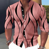 Men's Shirt Linen Shirt Graphic Prints Geometry Stand Collar Blue-Green Pink Blue Green Gray Outdoor Street Long Sleeve Print Clothing Apparel Linen Fashion Streetwear Designer Casual