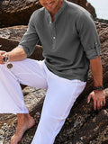 Men's Shirt Casual Shirt Summer Shirt Beach Shirt Henley Shirt Black White Blue Green khaki Long Sleeve Plain Henley Daily Vacation Clothing Apparel Fashion Casual Comfortable
