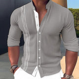 Men's Shirt Linen Shirt Embroidered Button Up Shirt Casual Shirt Summer Shirt Beach Shirt Black White Pink Long Sleeve Standing Collar Spring & Summer Casual Daily Clothing Apparel Embroidered